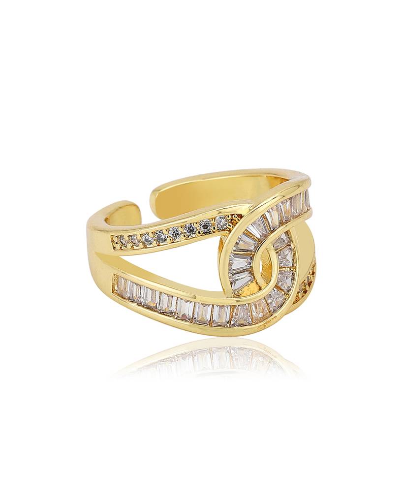Premium Gold-Plated Cz Studded Finger Ring : FJR4188
