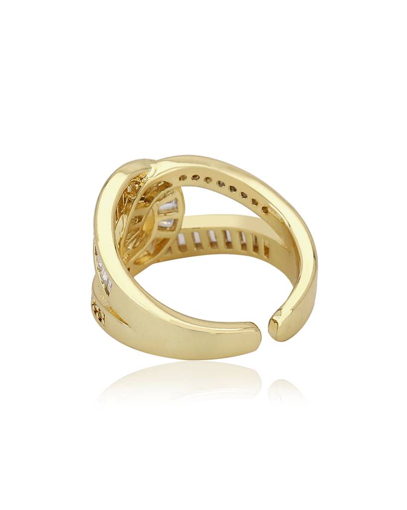 Premium Gold-Plated Cz Studded Finger Ring : FJR4188