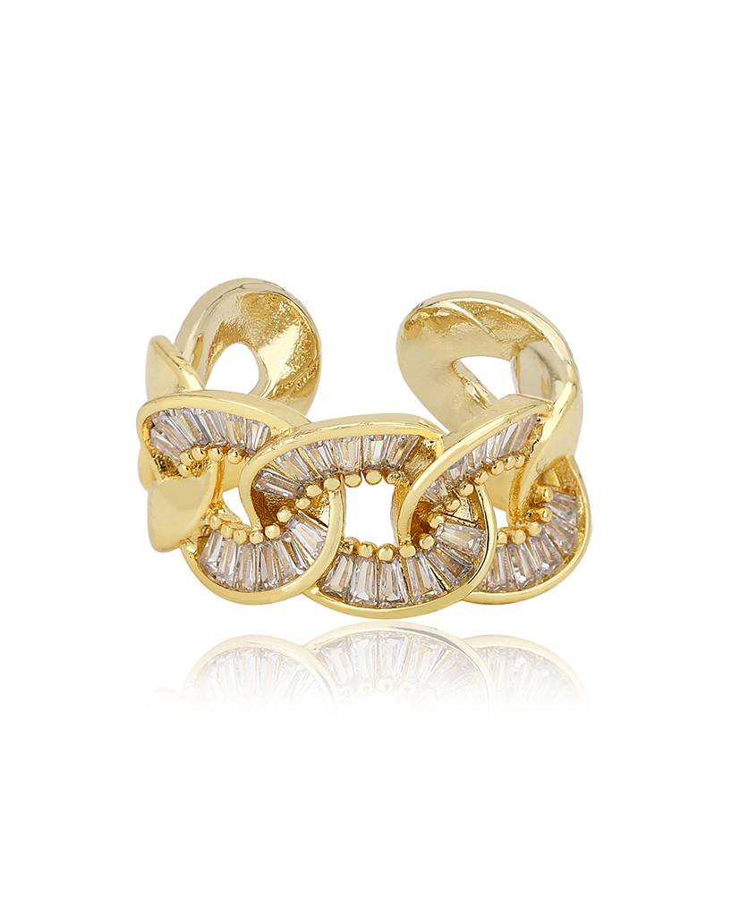 Carlton London Premium Gold-Plated Cz-Studded Adjustable Finger Ring : FJR4189