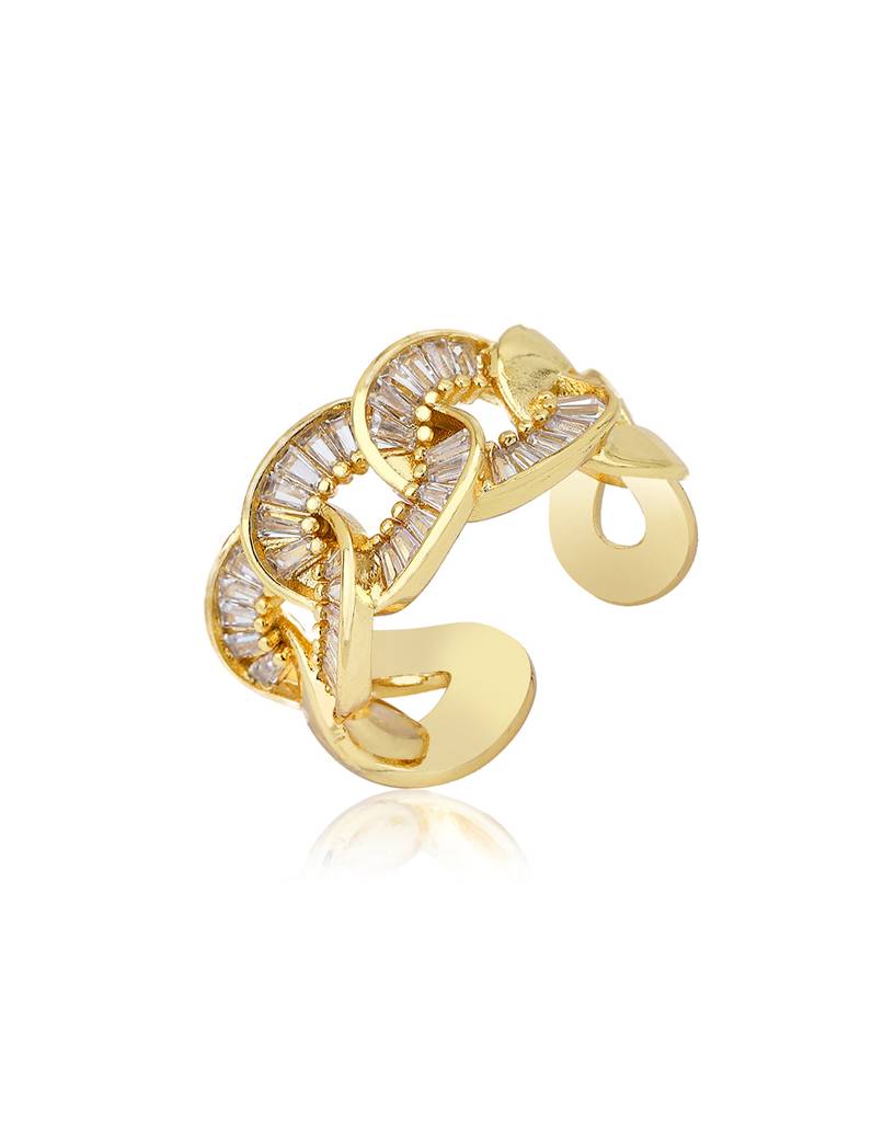 Carlton London Premium Gold-Plated Cz-Studded Adjustable Finger Ring : FJR4189