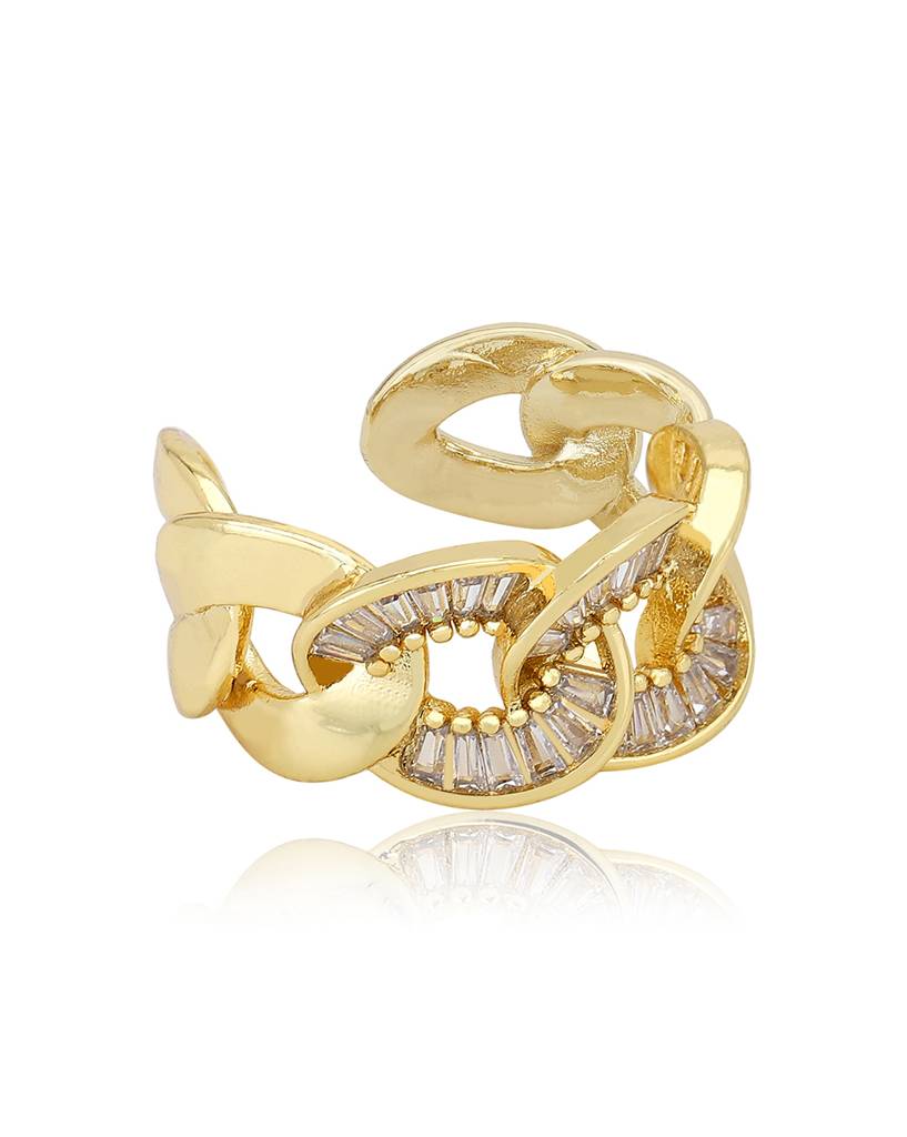 Carlton London Premium Gold-Plated Cz-Studded Adjustable Finger Ring : FJR4189