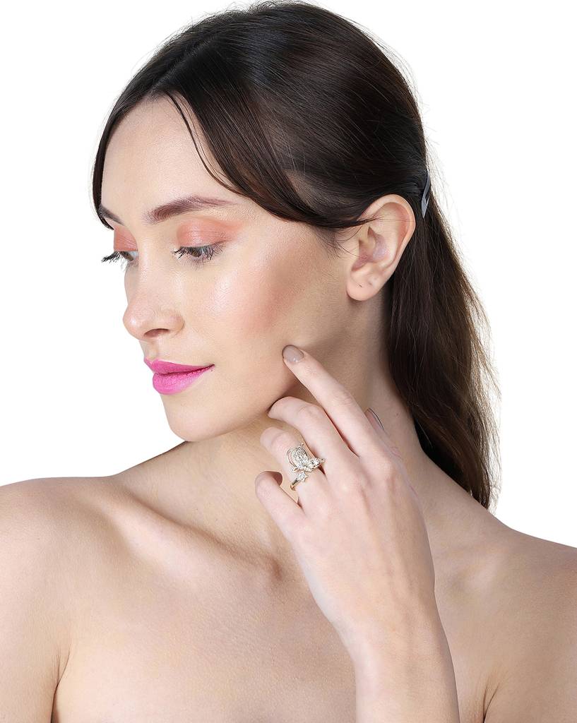 Carlton London, Premium Gold-Plated Cz Studded Finger Ring : FJR4191