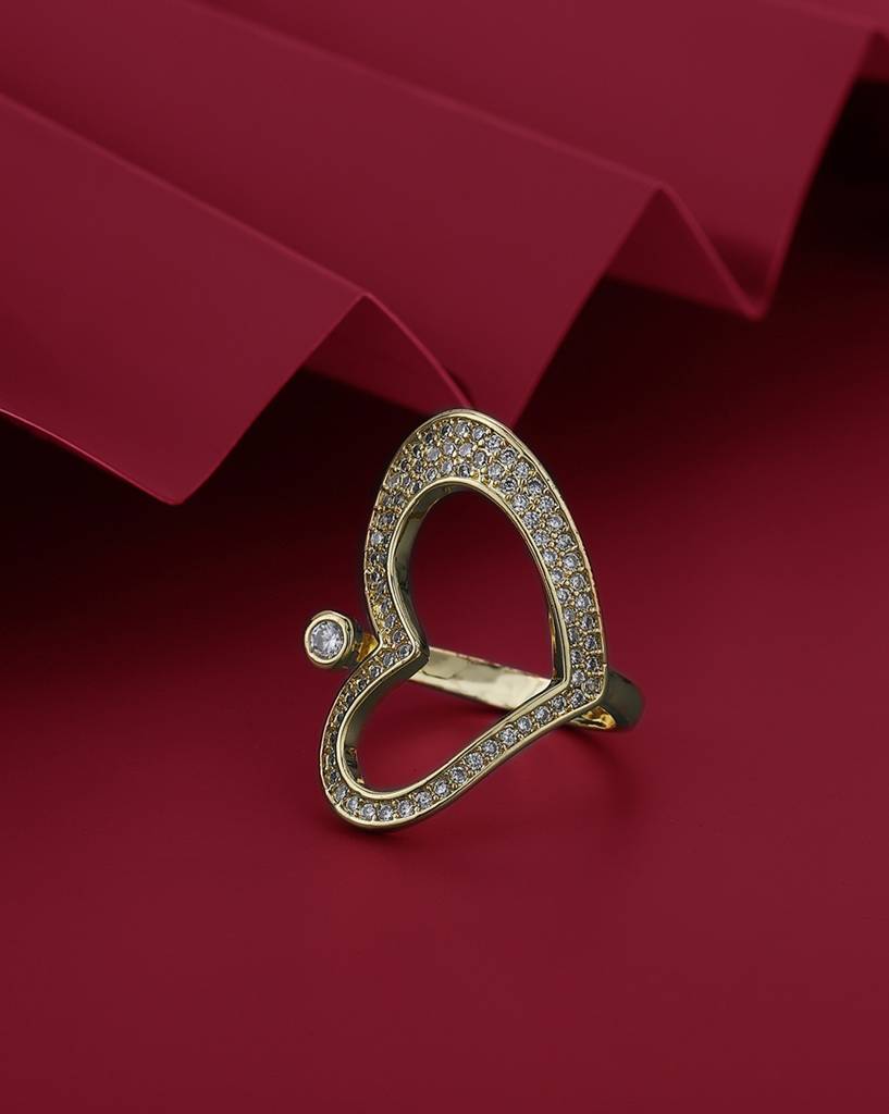 Carlton London Premium Gold-Plated Cz Studded & Heart Shaped Finger Ring : FJR4195