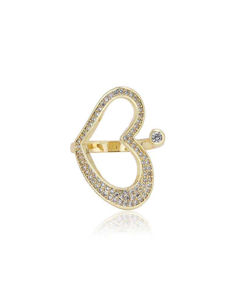 Carlton London Premium Gold-Plated Cz Studded & Heart Shaped Finger Ring : FJR4195
