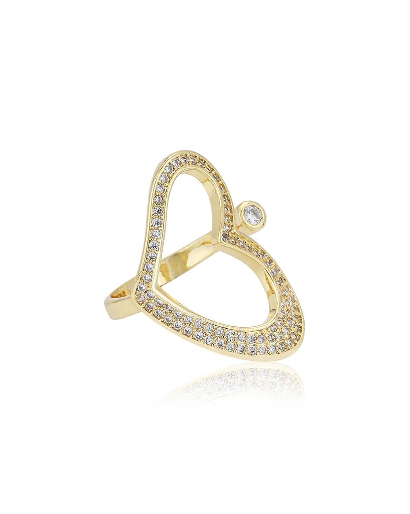 Carlton London Premium Gold-Plated Cz Studded & Heart Shaped Finger Ring : FJR4195