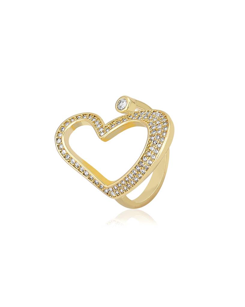Carlton London Premium Gold-Plated Cz Studded & Heart Shaped Finger Ring : FJR4195