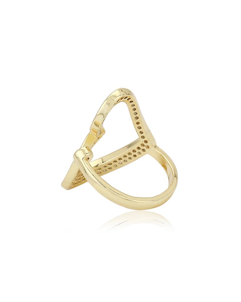 Carlton London Premium Gold-Plated Cz Studded & Heart Shaped Finger Ring : FJR4195