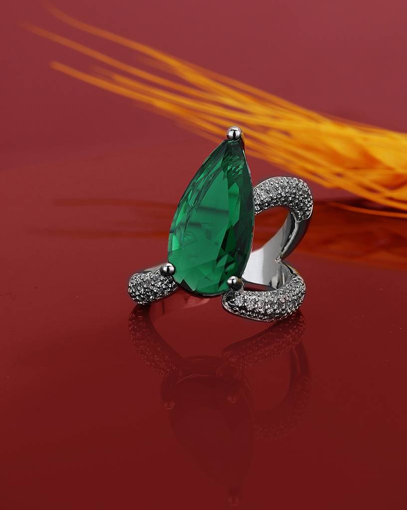 Premium Rhodium-Plated Cz Stone-Studded Adjustable Finger Ring : FJR4197