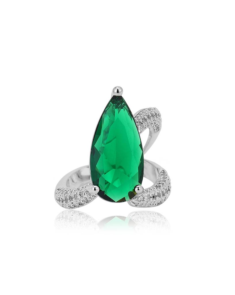 Premium Rhodium-Plated Cz Stone-Studded Adjustable Finger Ring : FJR4197