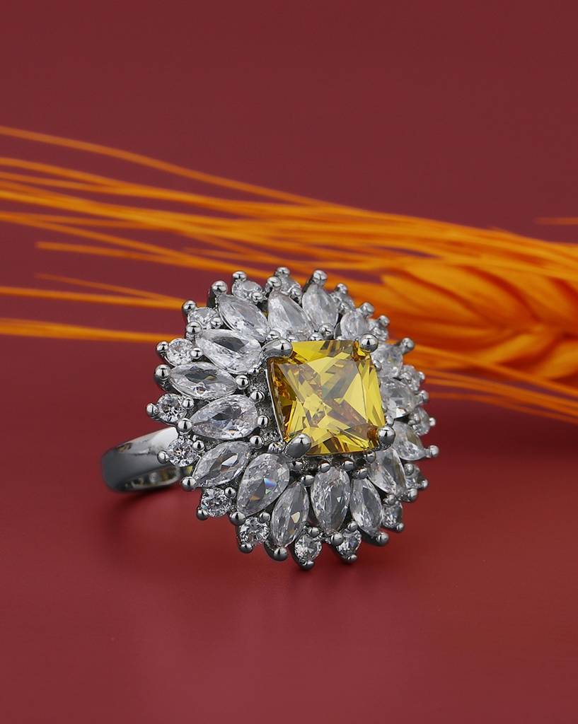 Carlton London Premium Rhodium-Plated & Cz-Studded Finger Ring : FJR4198