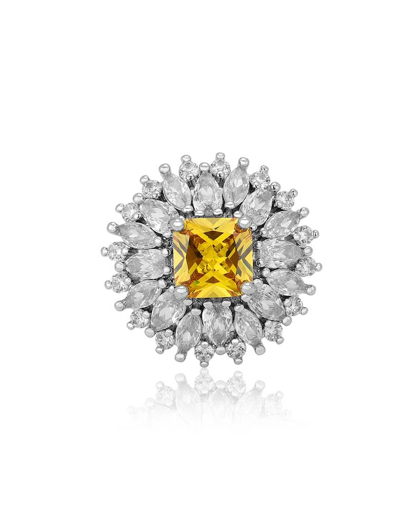 Carlton London Premium Rhodium-Plated & Cz-Studded Finger Ring : FJR4198