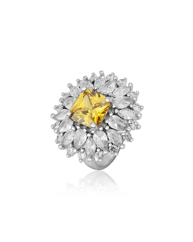 Carlton London Premium Rhodium-Plated & Cz-Studded Finger Ring : FJR4198