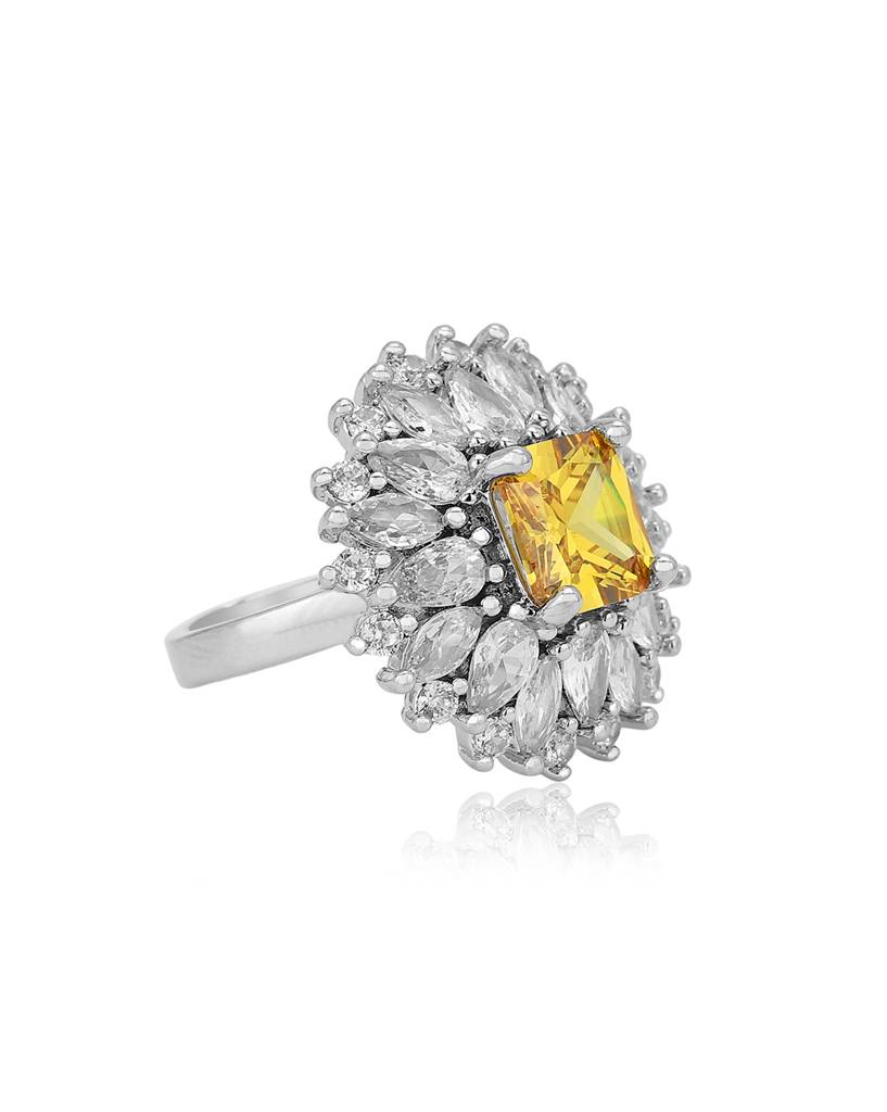 Carlton London Premium Rhodium-Plated & Cz-Studded Finger Ring : FJR4198