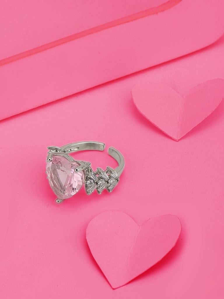 Premium Rhodium-Plated Cz-Studded Adjustable Finger Ring : FJR4203