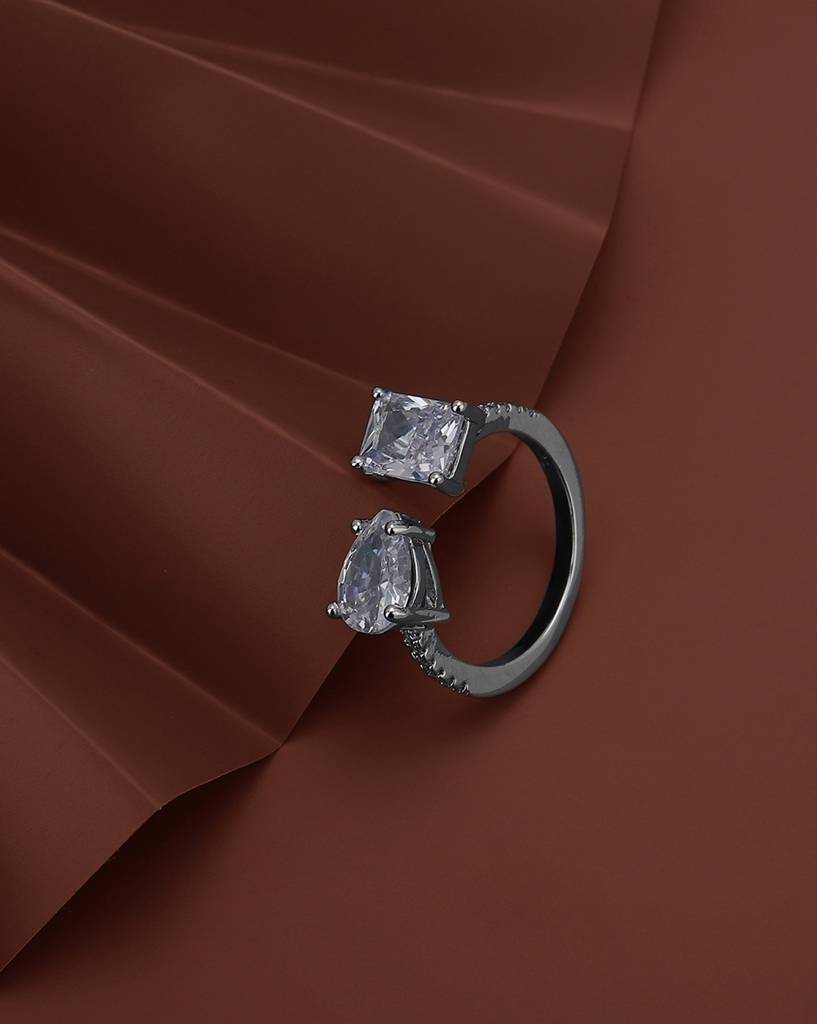 Premium Rhodium-Plated Cz Studded Adjustable Finger Ring : FJR4204