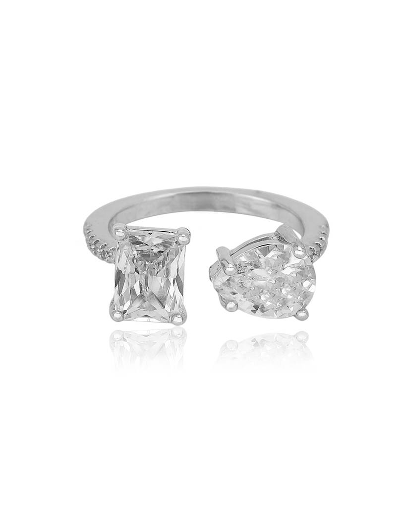 Premium Rhodium-Plated Cz Studded Adjustable Finger Ring : FJR4204