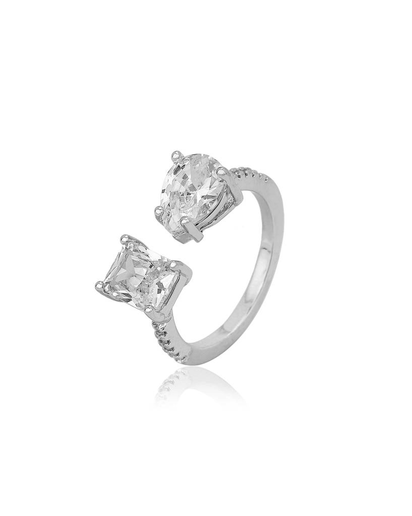 Premium Rhodium-Plated Cz Studded Adjustable Finger Ring : FJR4204
