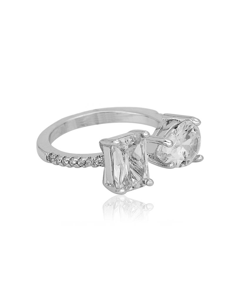 Premium Rhodium-Plated Cz Studded Adjustable Finger Ring : FJR4204