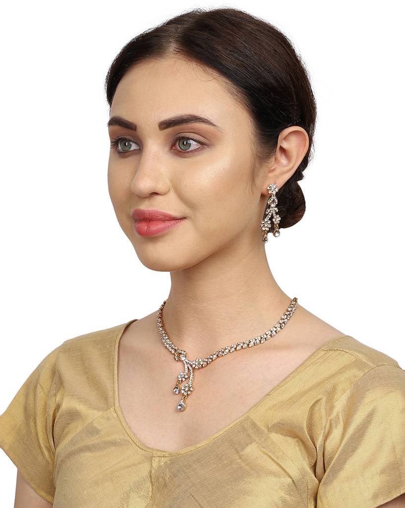 Gold Plated American Diamond Jewellery Set : FJS2995