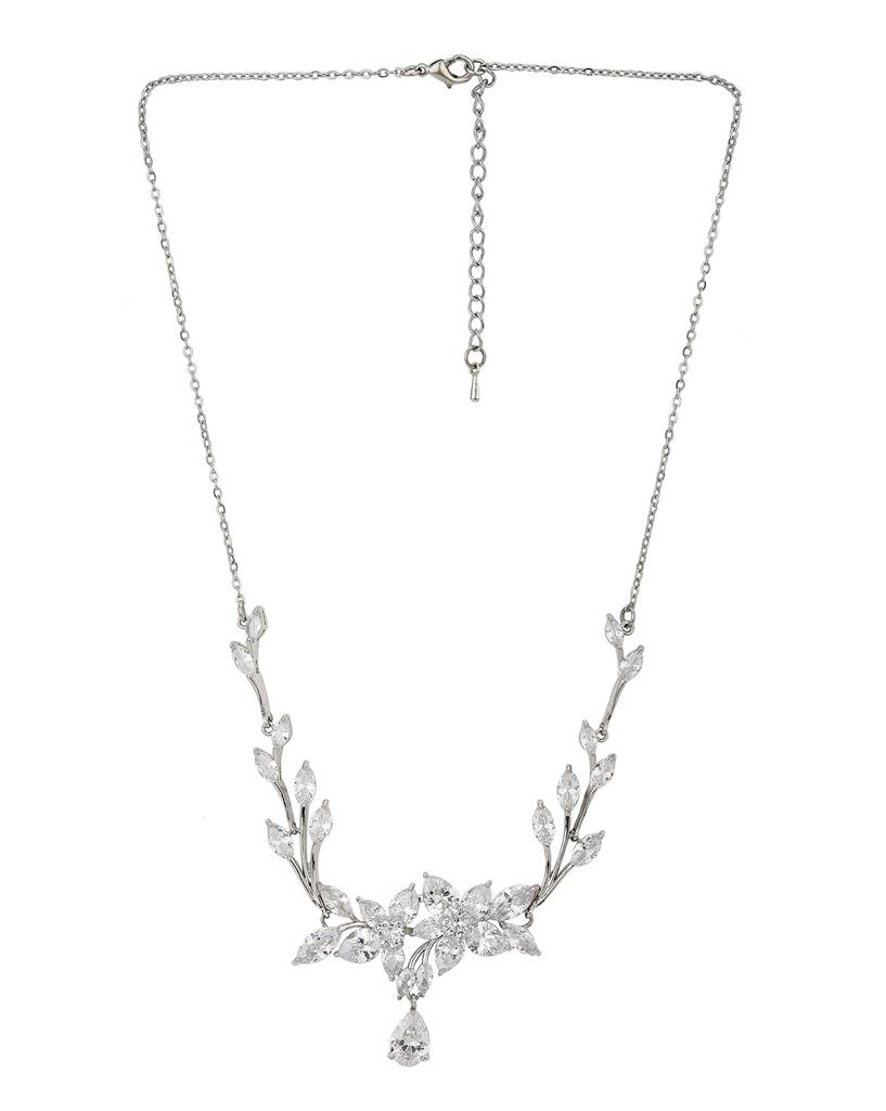 Carlton London Women Silver-Toned Rhodium-Plated Handcrafted Cz-Studded Jewellery Set : FJS3184