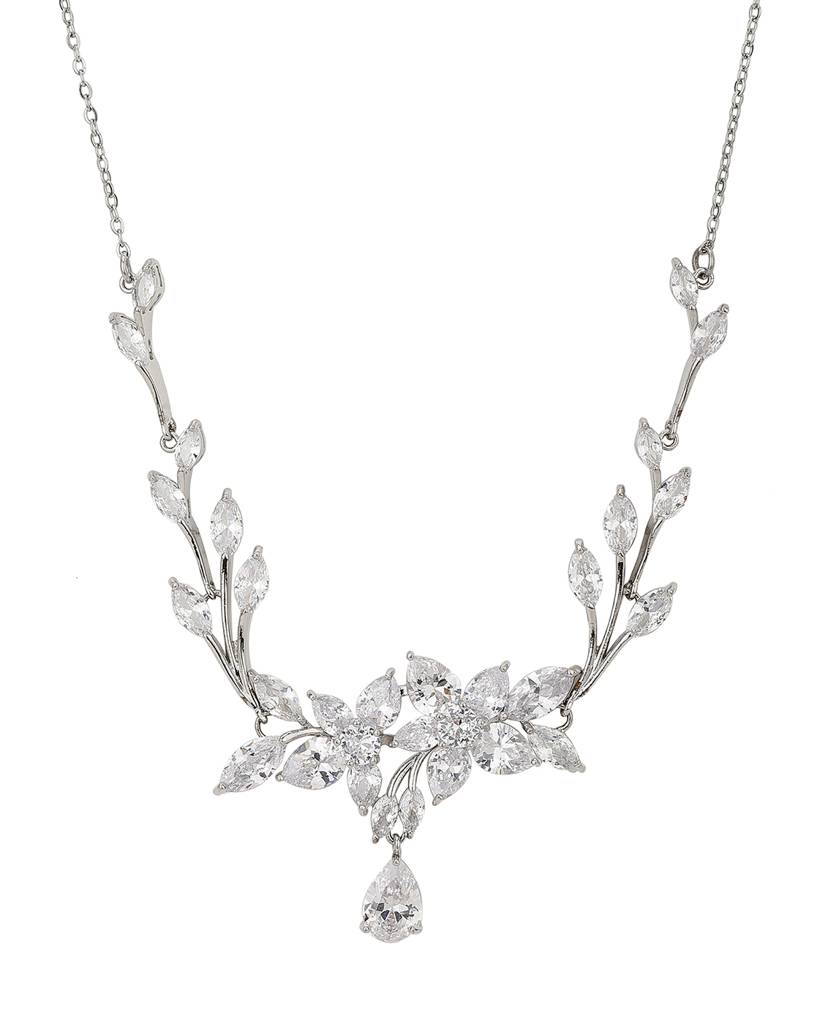 Carlton London Women Silver-Toned Rhodium-Plated Handcrafted Cz-Studded Jewellery Set : FJS3184