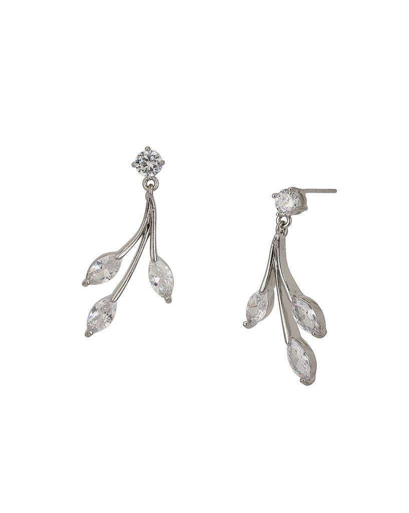 Carlton London Women Silver-Toned Rhodium-Plated Handcrafted Cz-Studded Jewellery Set : FJS3184