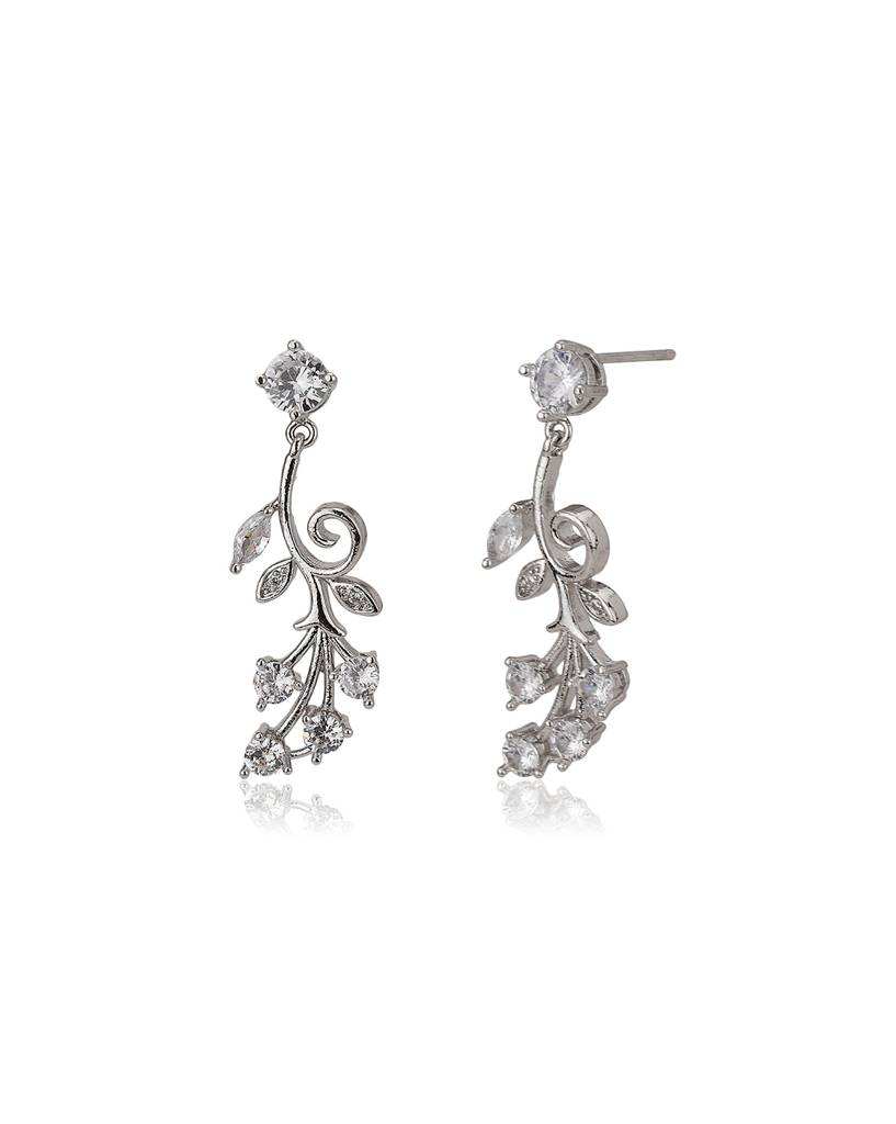Carlton London Silver-Toned Rhodium-Plated Vine-Shape Handcrafted Cz-Studded Jewellery Set : FJS3187