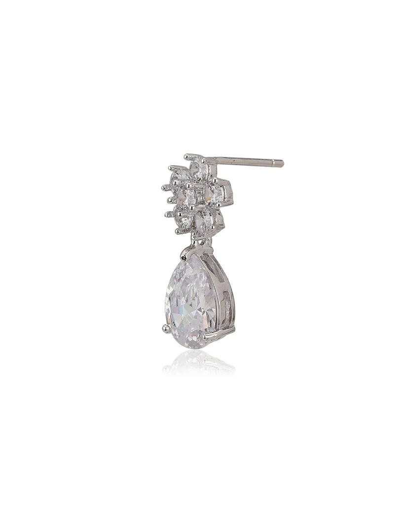 Carlton London Silver-Toned Rhodium-Plated Floral Handcrafted Cz-Studded Jewellery Set : FJS3193