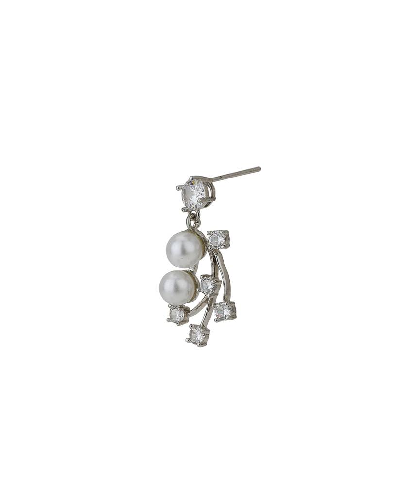 Carlton London Off-White Rhodium-Plated Handcrafted Cz-Studded & Beaded Jewellery Set : FJS3196