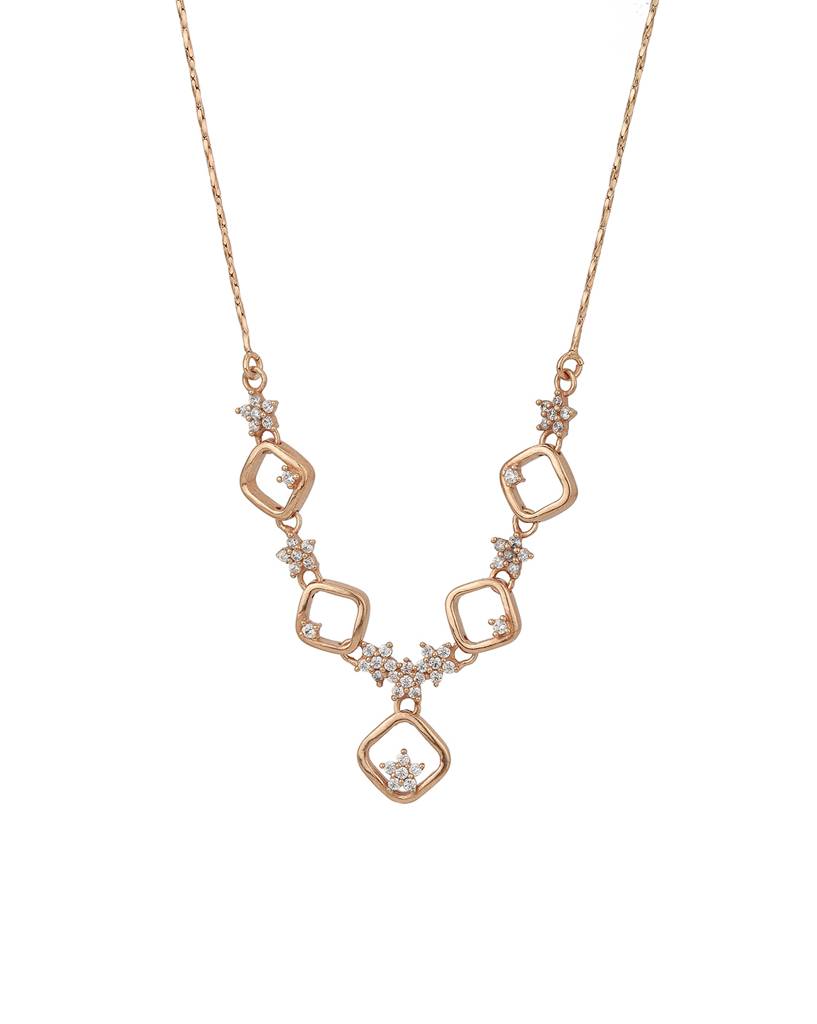 Women Rose Gold-Toned Cubic Zirconia Studded Necklace With Earrings : FJS3230