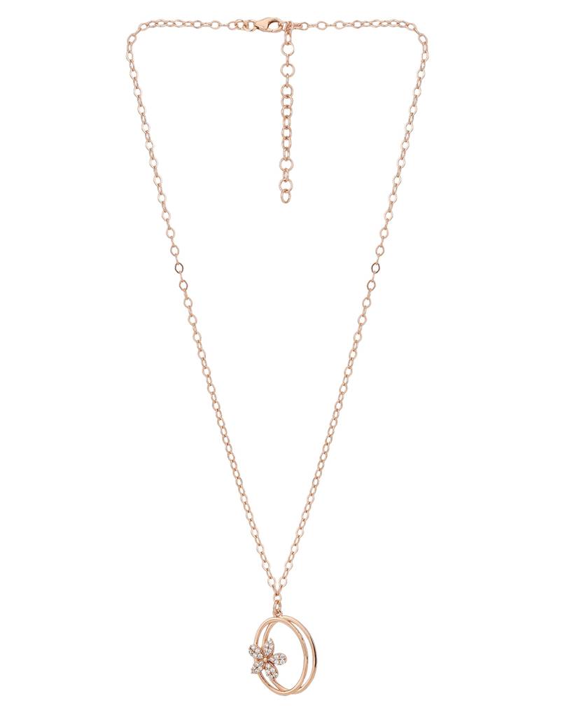 Carlton London Women Rose Gold-Toned Cubic Zirconia Studded Necklace With Earrings : FJS3231