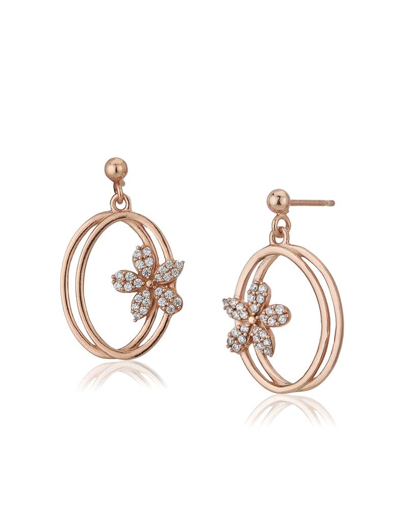 Carlton London Women Rose Gold-Toned Cubic Zirconia Studded Necklace With Earrings : FJS3231