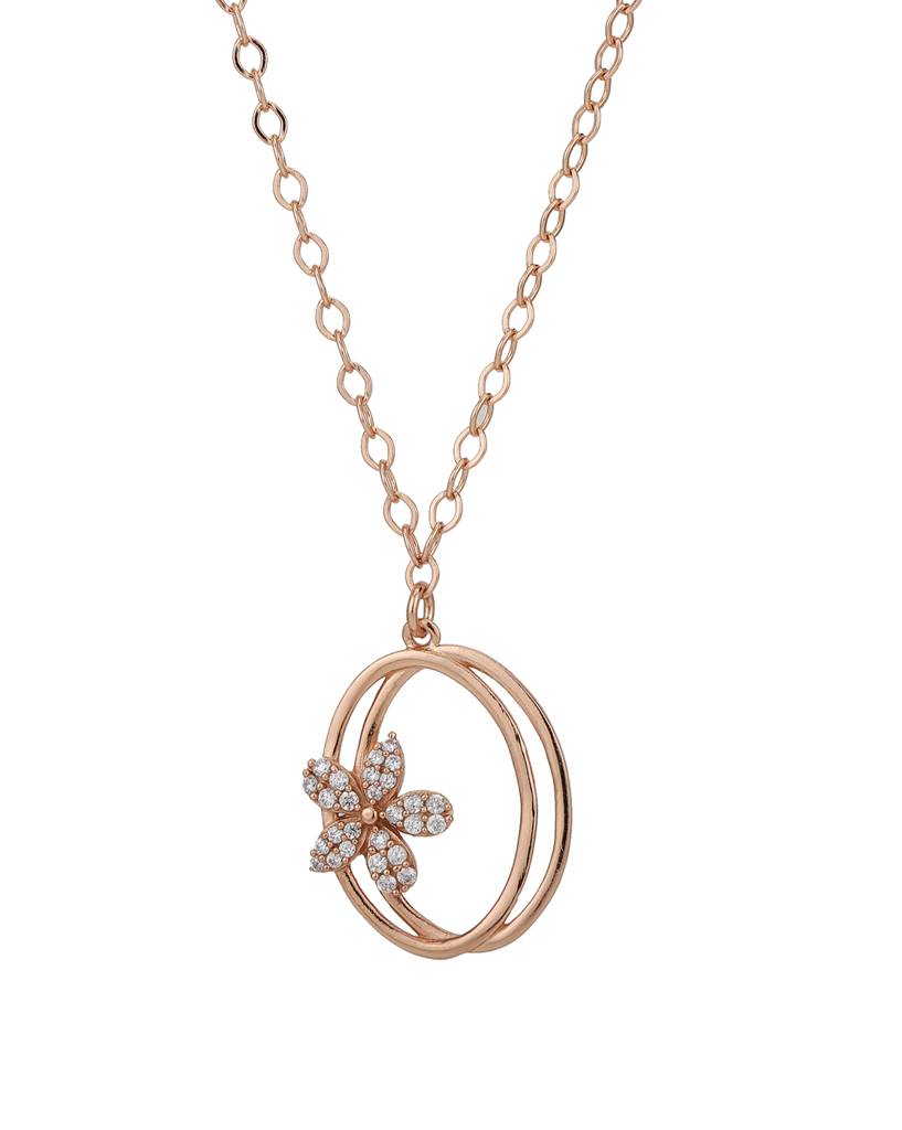 Carlton London Women Rose Gold-Toned Cubic Zirconia Studded Necklace With Earrings : FJS3231