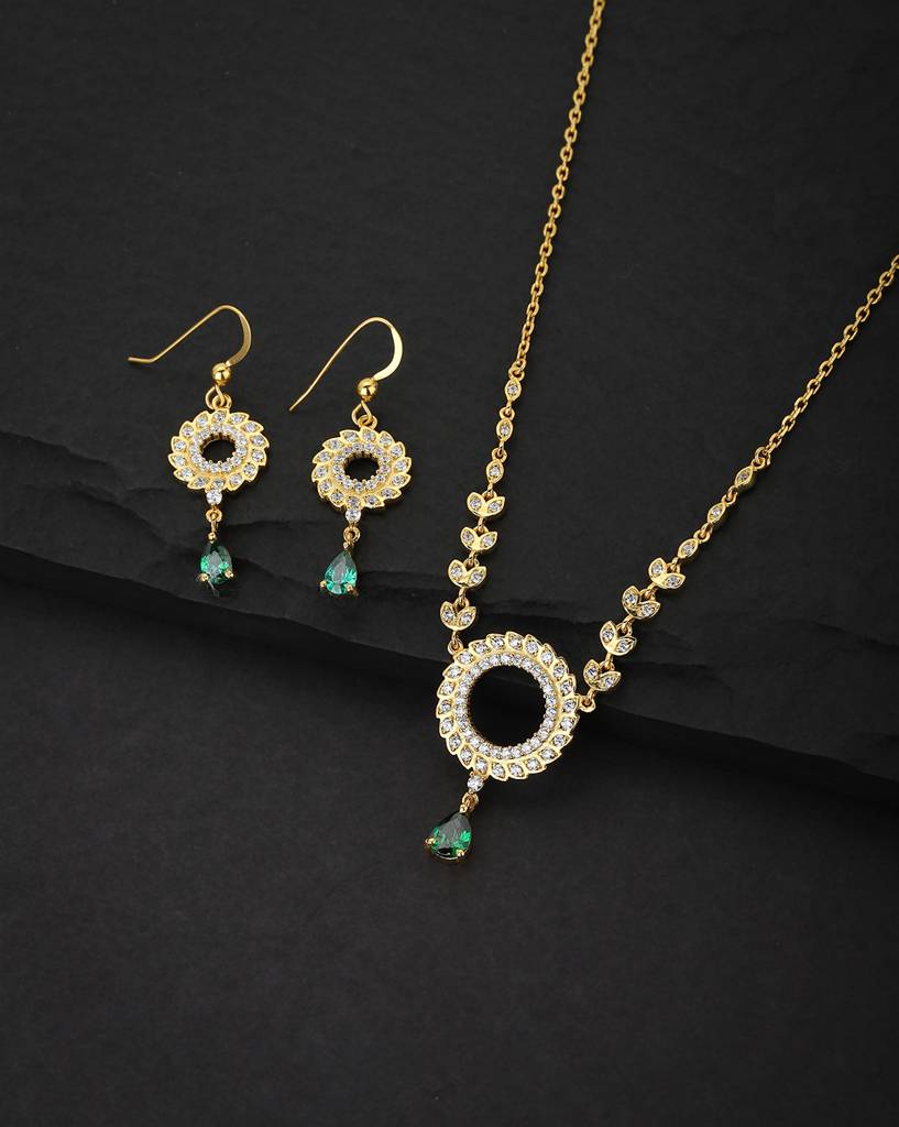 Carlton London Women Gold-Toned Handcrafted Cubic Zirconia Studded Necklace With Earrings : FJS3239