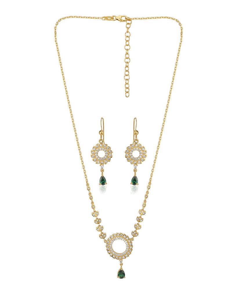 Carlton London Women Gold-Toned Handcrafted Cubic Zirconia Studded Necklace With Earrings : FJS3239