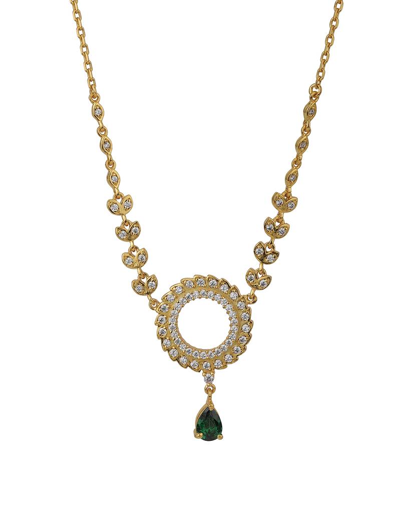 Carlton London Women Gold-Toned Handcrafted Cubic Zirconia Studded Necklace With Earrings : FJS3239