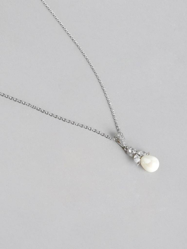White & Silver-Toned Rhodium-Plating Jewellery Set : FJS3330