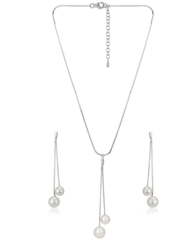 Carlton London Women Silver & White Pearls Jewellery Set : FJS3467