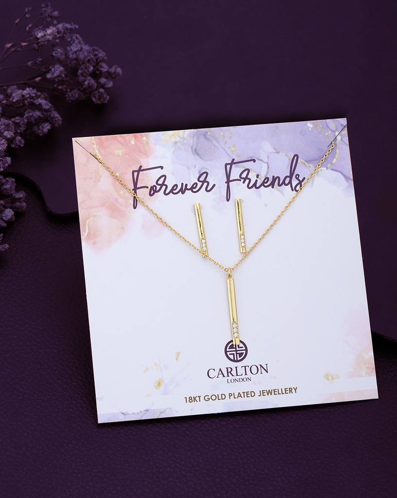 Carlton London Women 18K Gold-Plated Necklace With Earrings & Gift Card : FJS4091