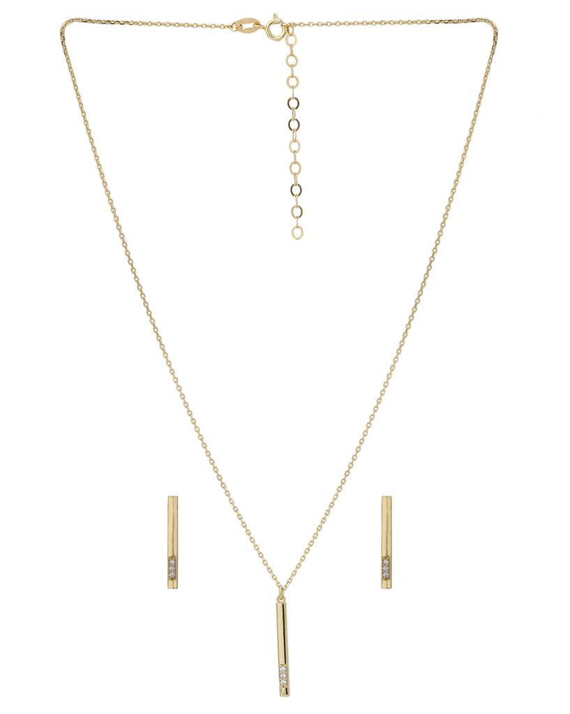 Carlton London Women 18K Gold-Plated Necklace With Earrings & Gift Card : FJS4091