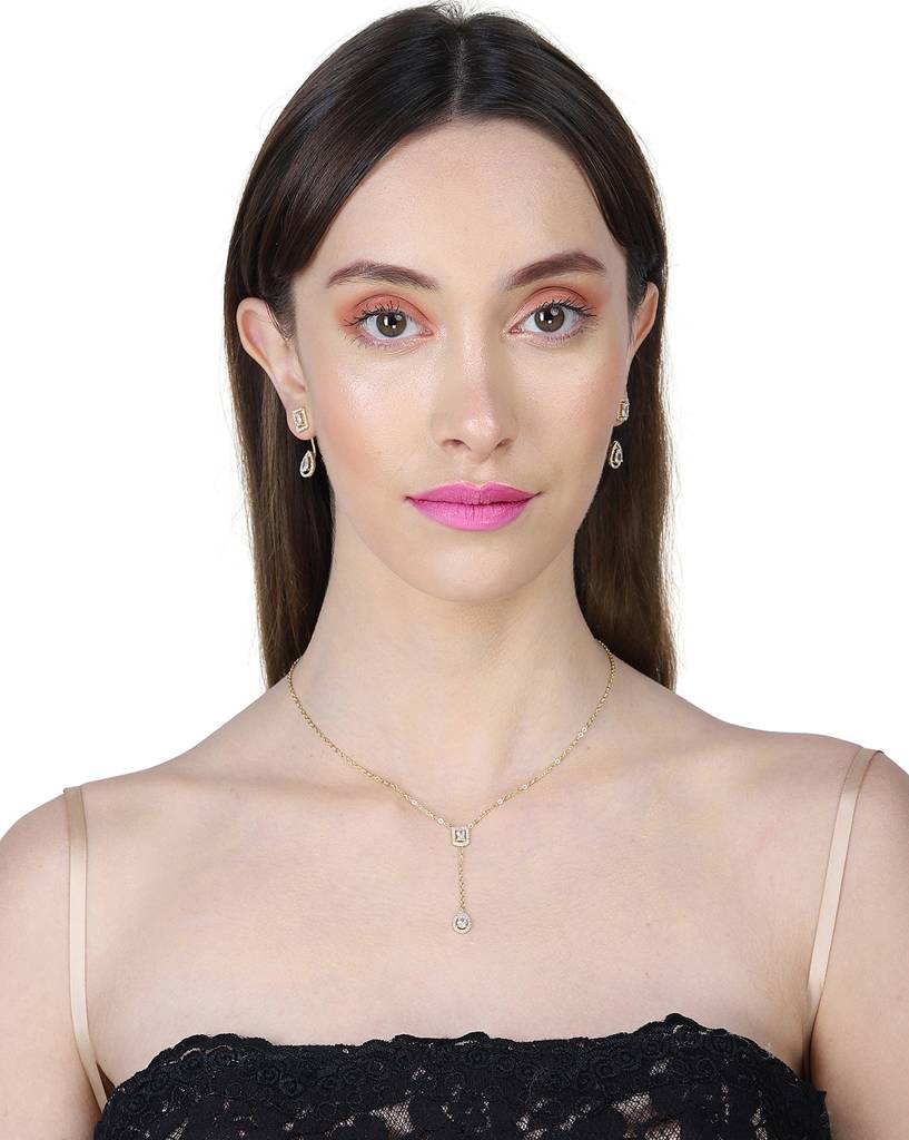 Carlton London Premium Gold-Plated Cz Studded & Beaded Jewellery Set : FJS4155