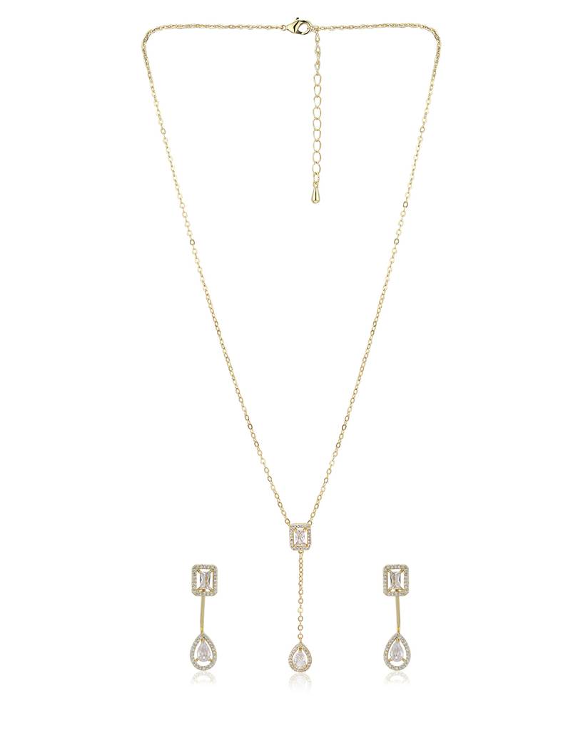 Carlton London Premium Gold-Plated Cz Studded & Beaded Jewellery Set : FJS4155