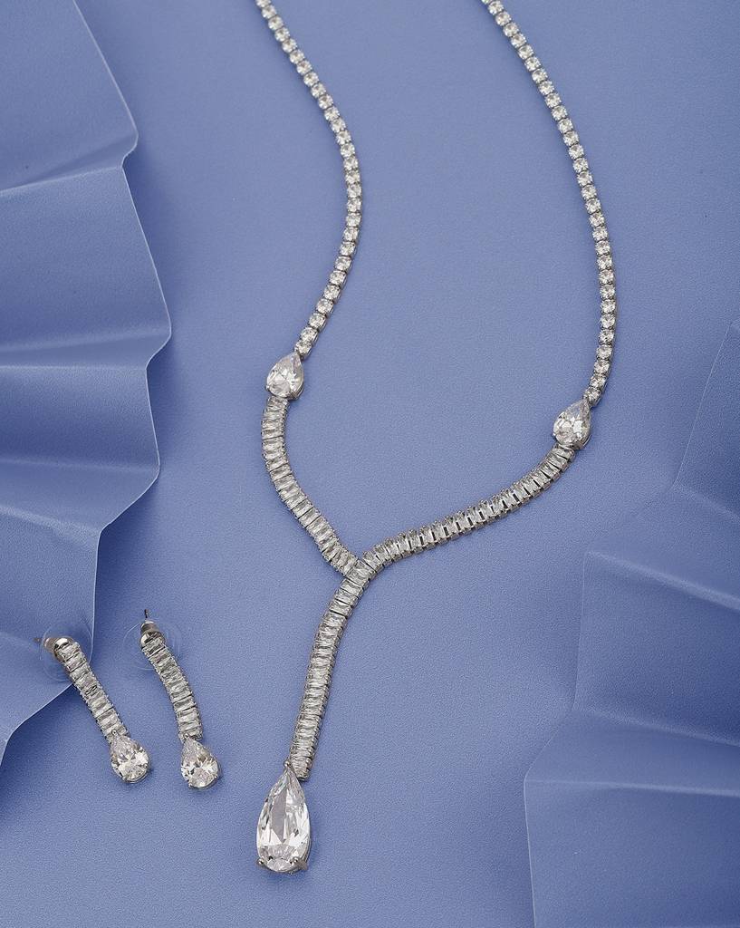 Carlton London Premium Rhodium-Plated Cz Jewellery Set : FJS4461