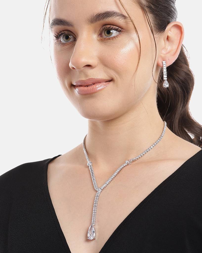 Carlton London Premium Rhodium-Plated Cz Jewellery Set : FJS4461