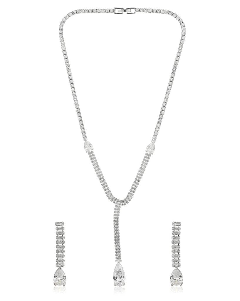Carlton London Premium Rhodium-Plated Cz Jewellery Set : FJS4461