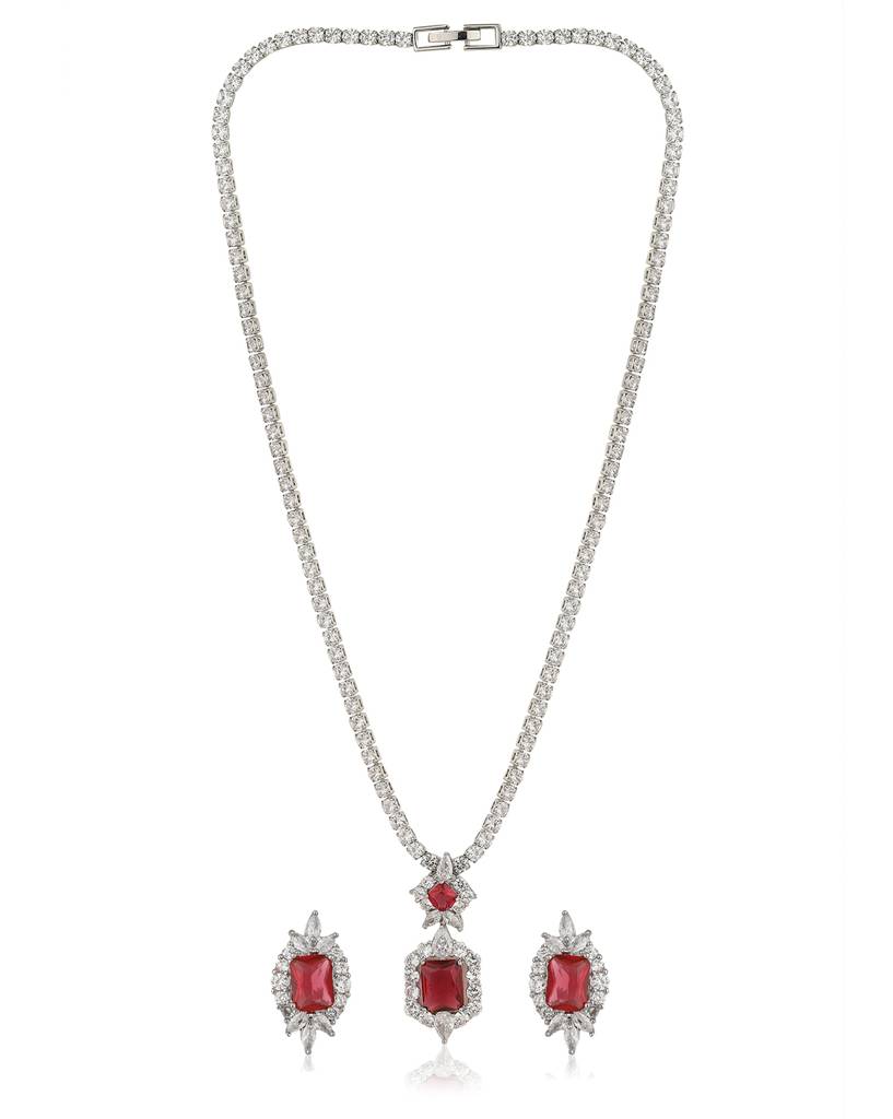 Carlton London Rhodium-Plated Cz Jewellery Set : FJS4462