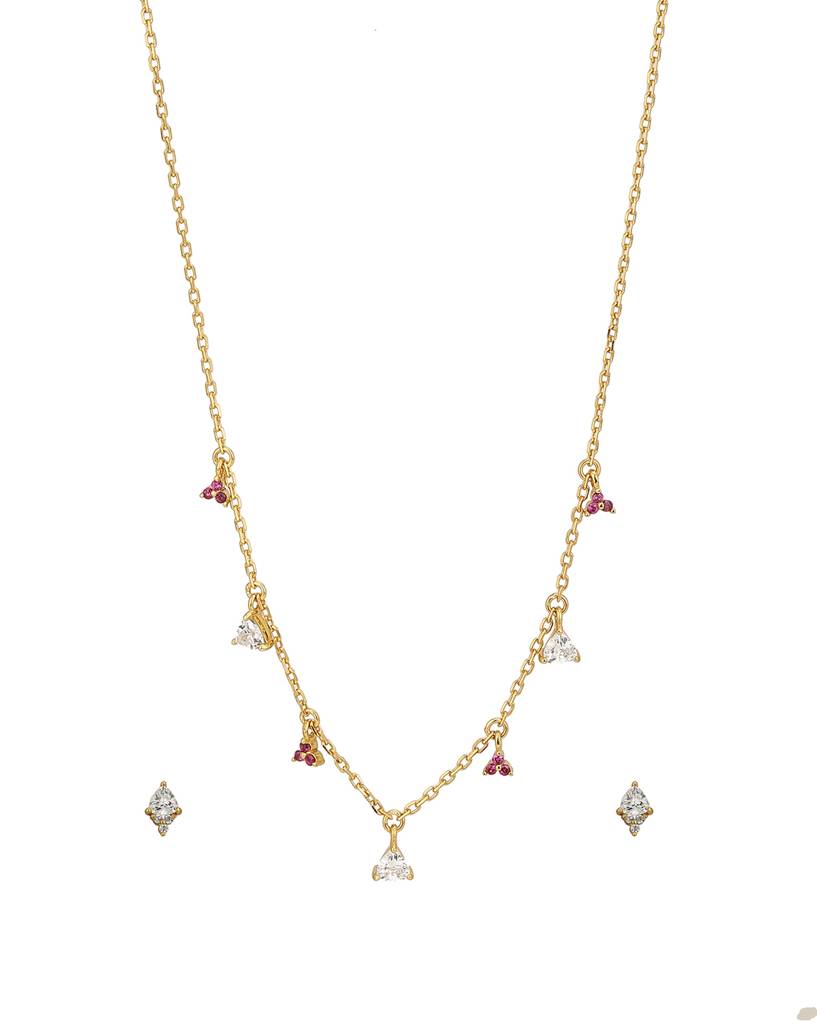 Carlton London Women Gold-Plated Cz Studded Charm Necklace With Earrings : FJS4573