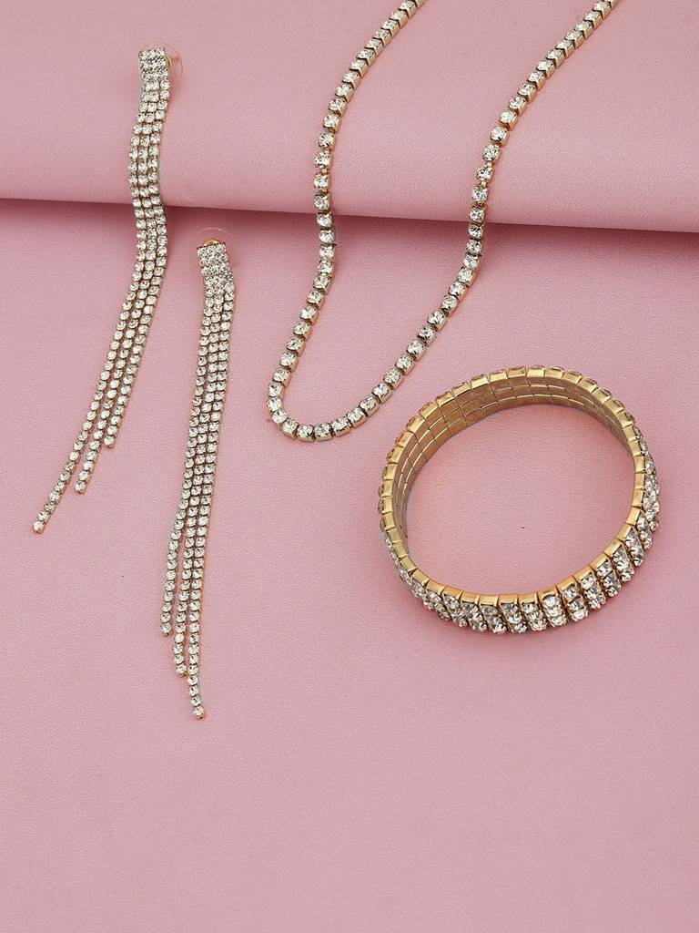 Women Gold-Plated Cz-Studded Jewellery Set : FJS4581