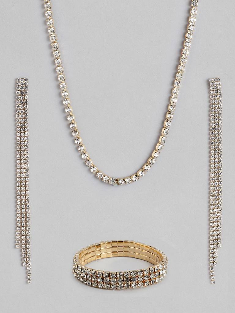 Women Gold-Plated Cz-Studded Jewellery Set : FJS4581