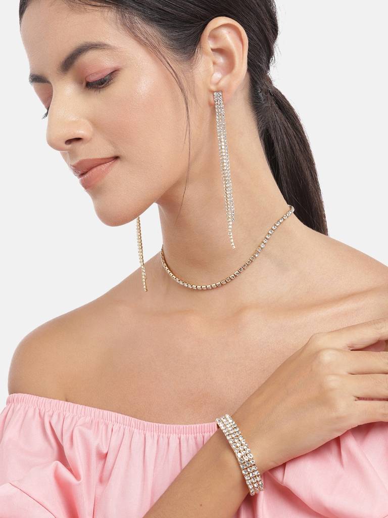 Women Gold-Plated Cz-Studded Jewellery Set : FJS4581